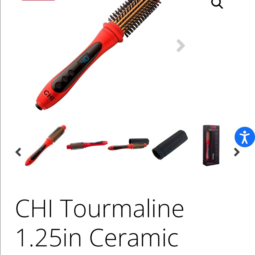 CHI Tourmaline Ceramic Round Heated Brush - Ruby Red color.